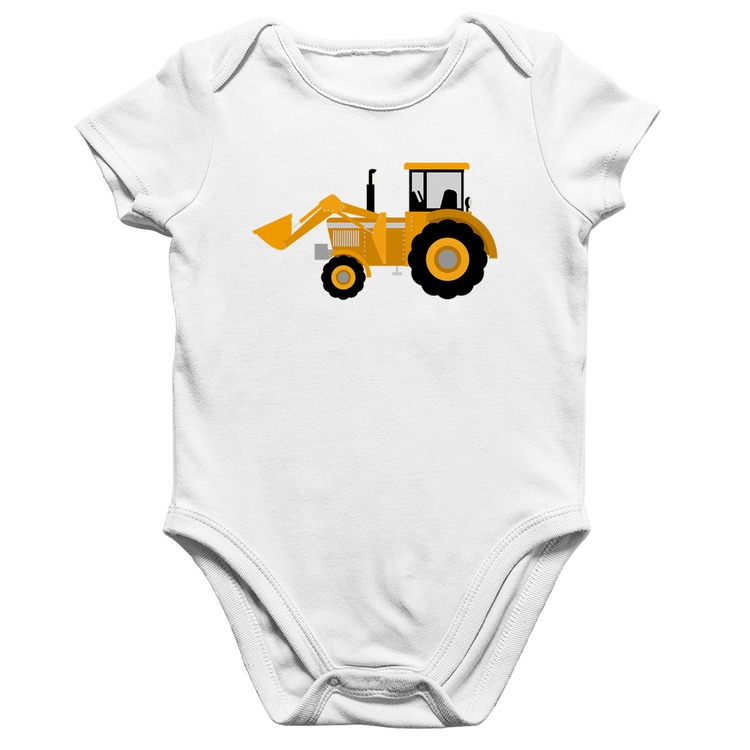 Body Bebê Algodão Trator Pá Carregadeira Amarelo - Branco