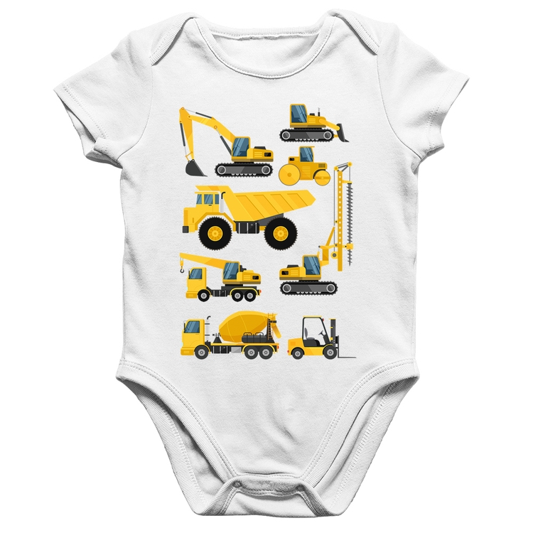 Body Bebê Algodão Veículos de construção - Branco