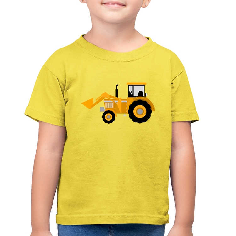 Camiseta Algodão Infantil Trator Pá Carregadeira Amarelo - Amarelo Canário