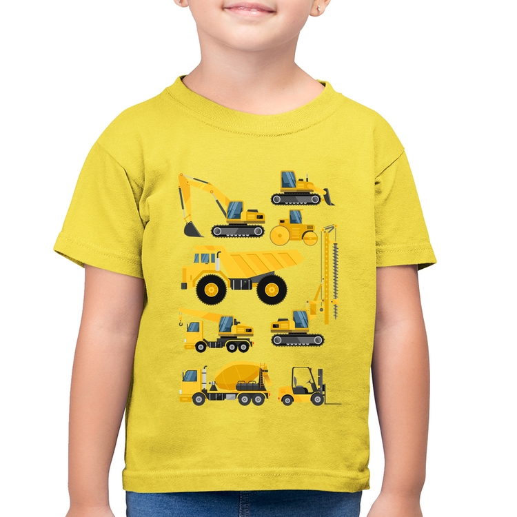 Camiseta Algodão Infantil Veículos de construção - Amarelo Canário