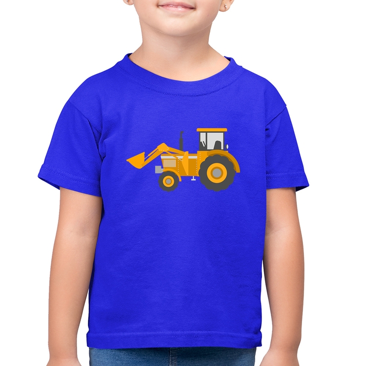 Camiseta Algodão Infantil Trator Pá Carregadeira Amarelo - Azul Royal