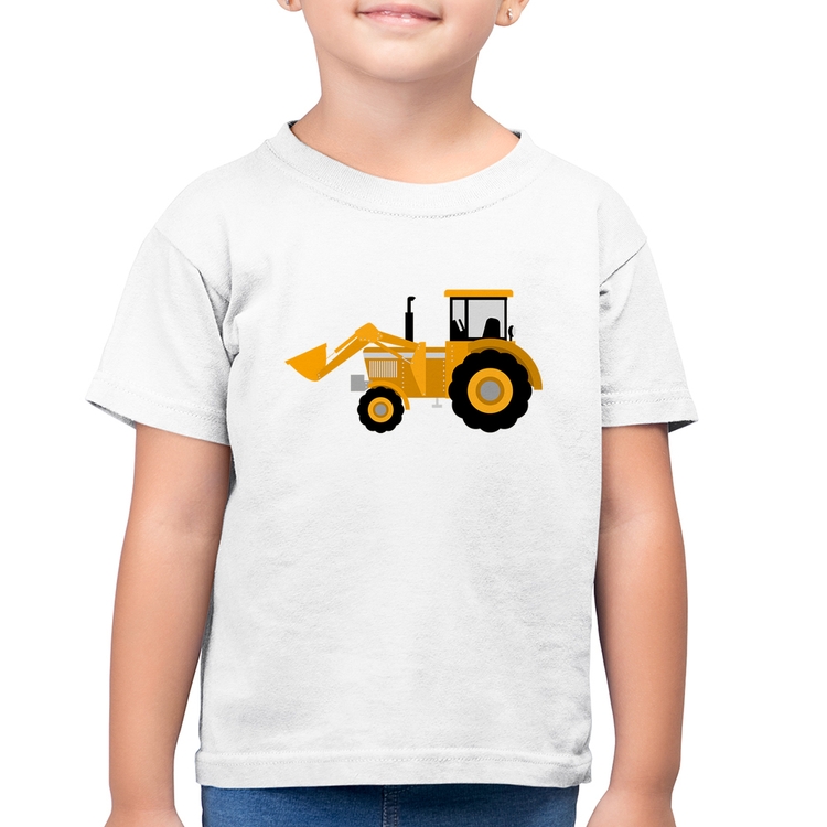 Camiseta Algodão Infantil Trator Pá Carregadeira Amarelo - Branca