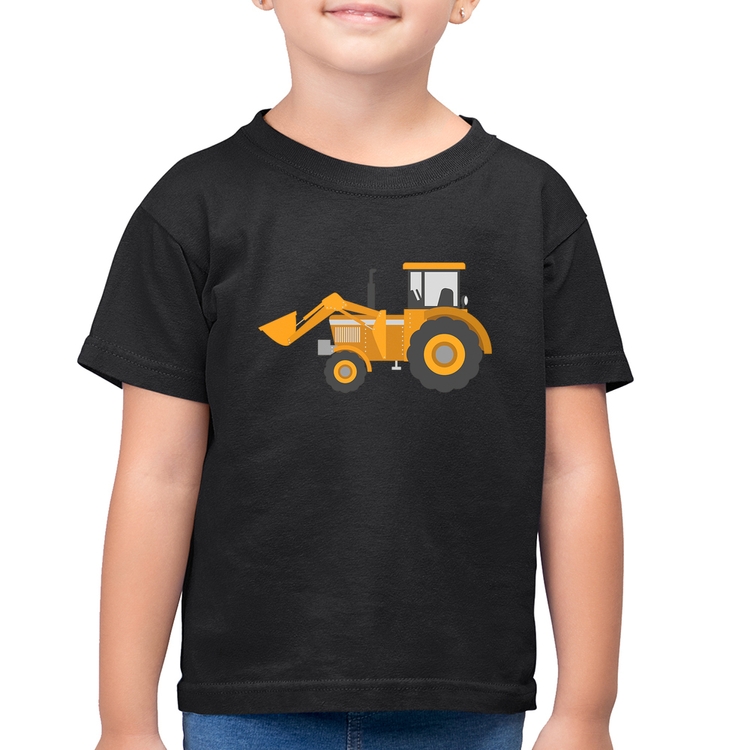 Camiseta Algodão Infantil Trator Pá Carregadeira Amarelo