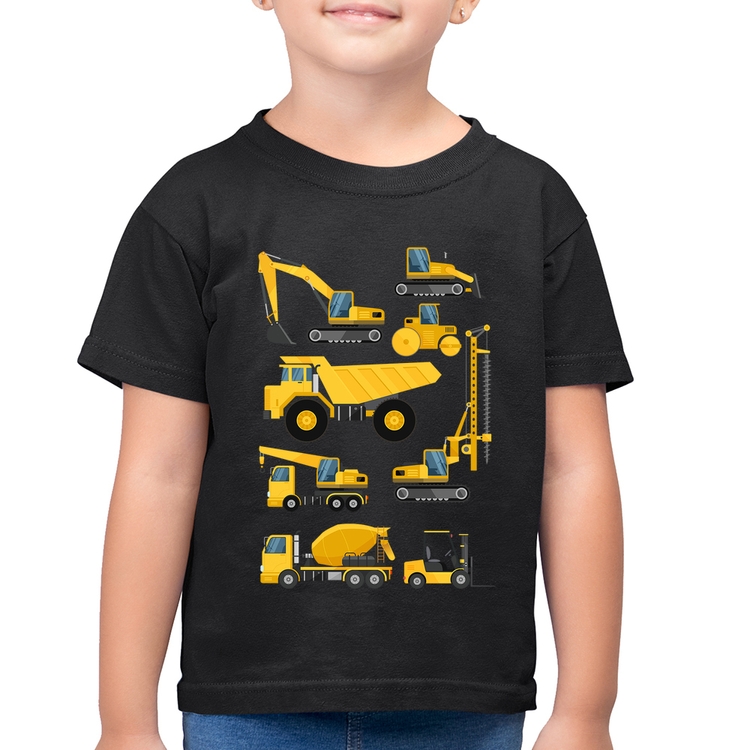 Camiseta Algodão Infantil Veículos de construção