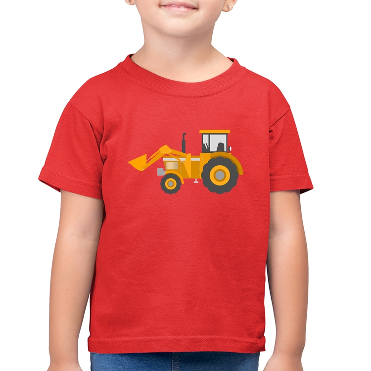 Camiseta Algodão Infantil Trator Pá Carregadeira Amarelo - Vermelha