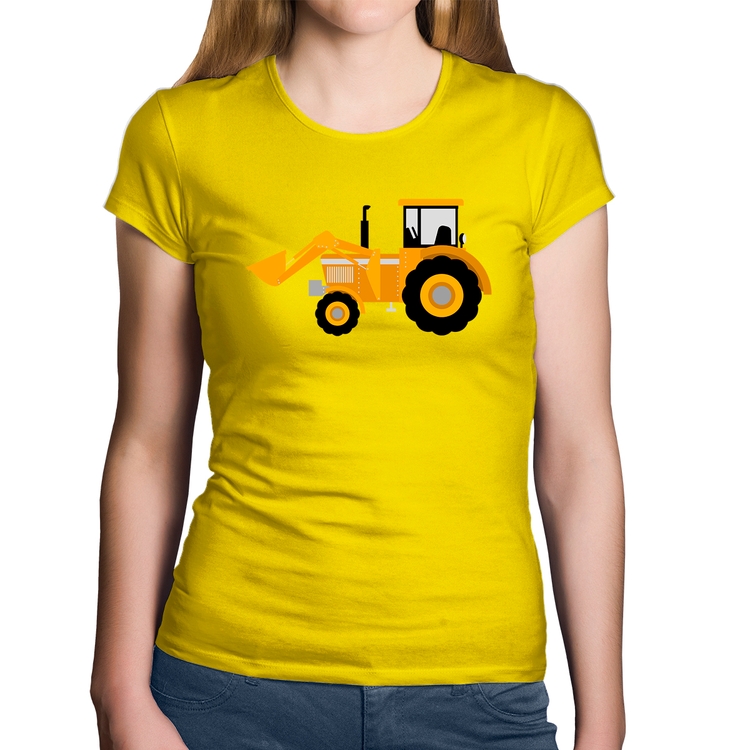 Baby Look Algodão Trator Pá Carregadeira Amarelo - Amarela