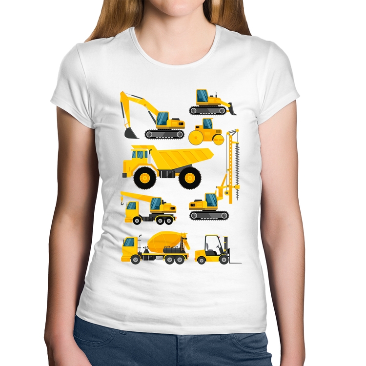 Baby Look Algodão Veículos de construção - Branca