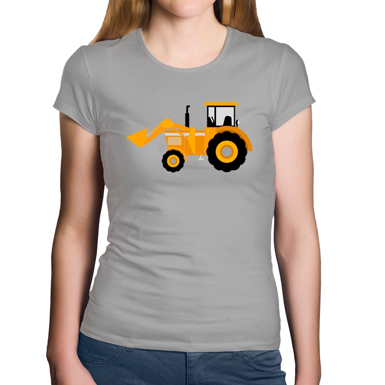 Baby Look Algodão Trator Pá Carregadeira Amarelo - Cinza