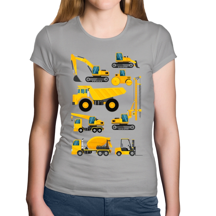 Baby Look Algodão Veículos de construção - Cinza