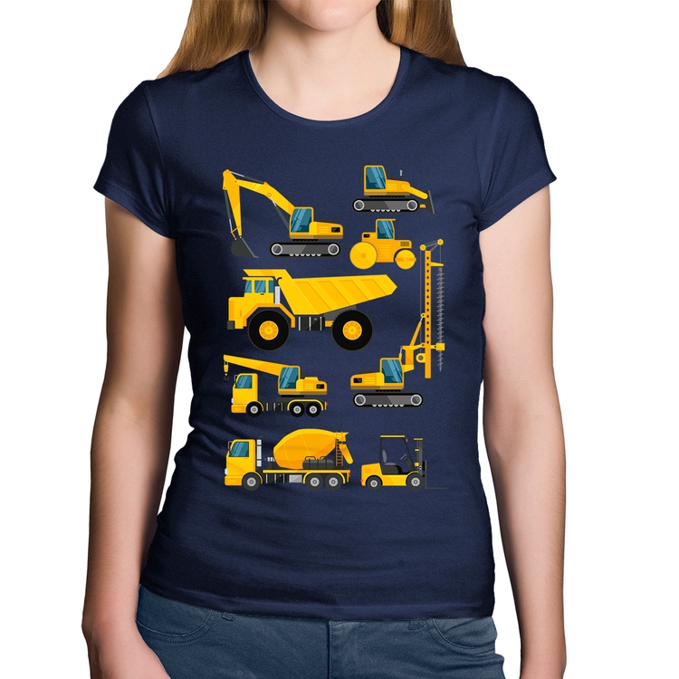 Baby Look Algodão Veículos de construção - Marinho