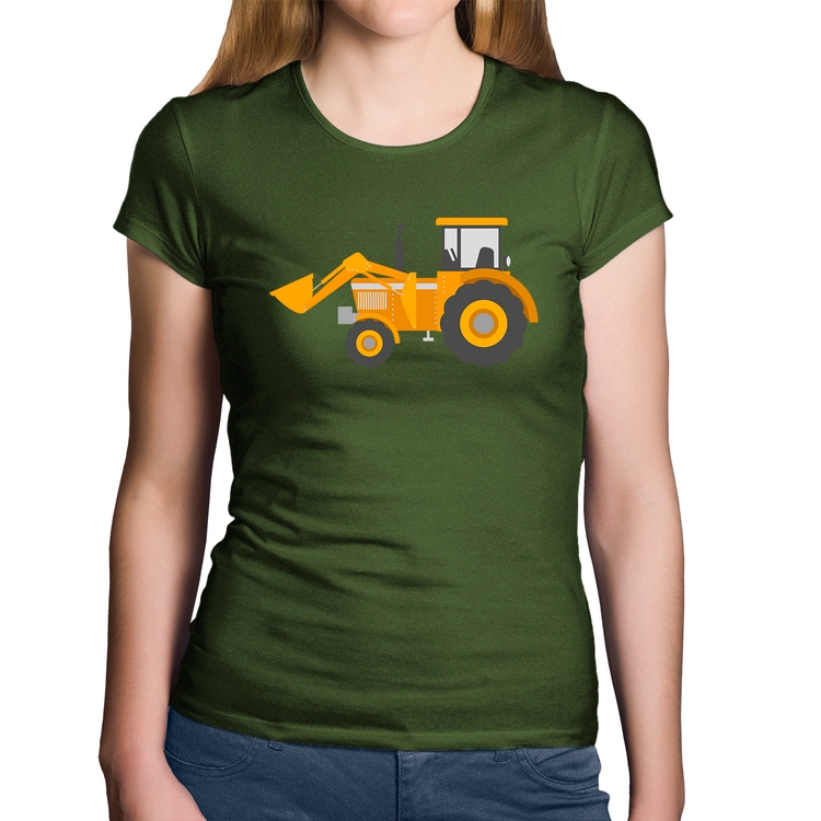 Baby Look Algodão Trator Pá Carregadeira Amarelo - Musgo