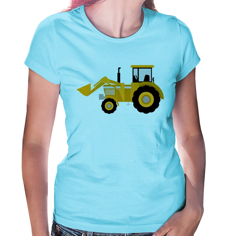 Baby Look Trator Pá Carregadeira Amarelo - Azul Bebê