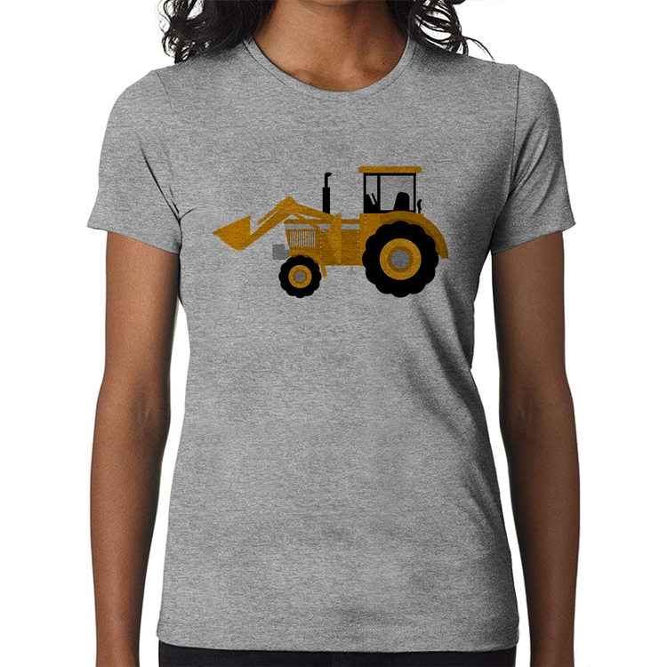 Baby Look Trator Pá Carregadeira Amarelo - Cinza