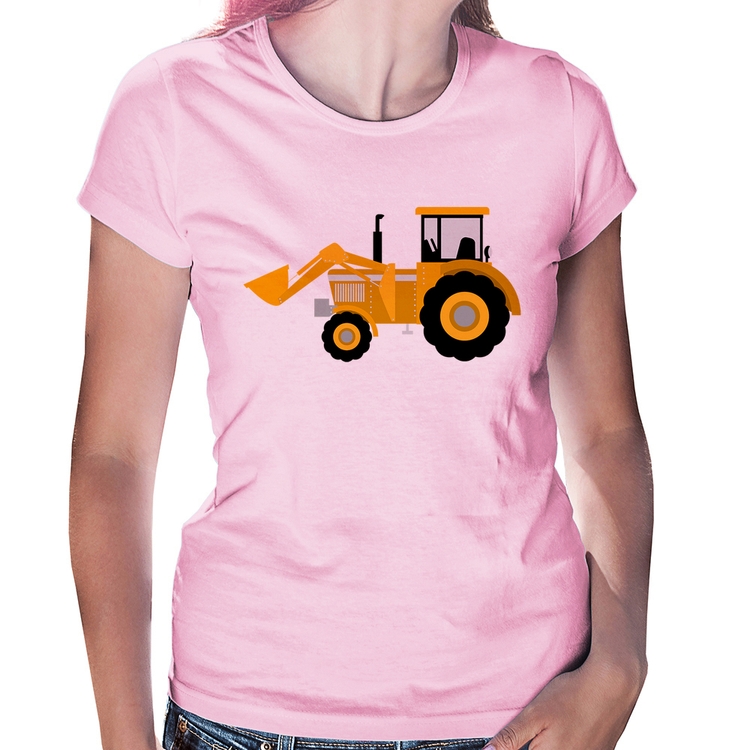 Baby Look Trator Pá Carregadeira Amarelo - Rosa Bebê