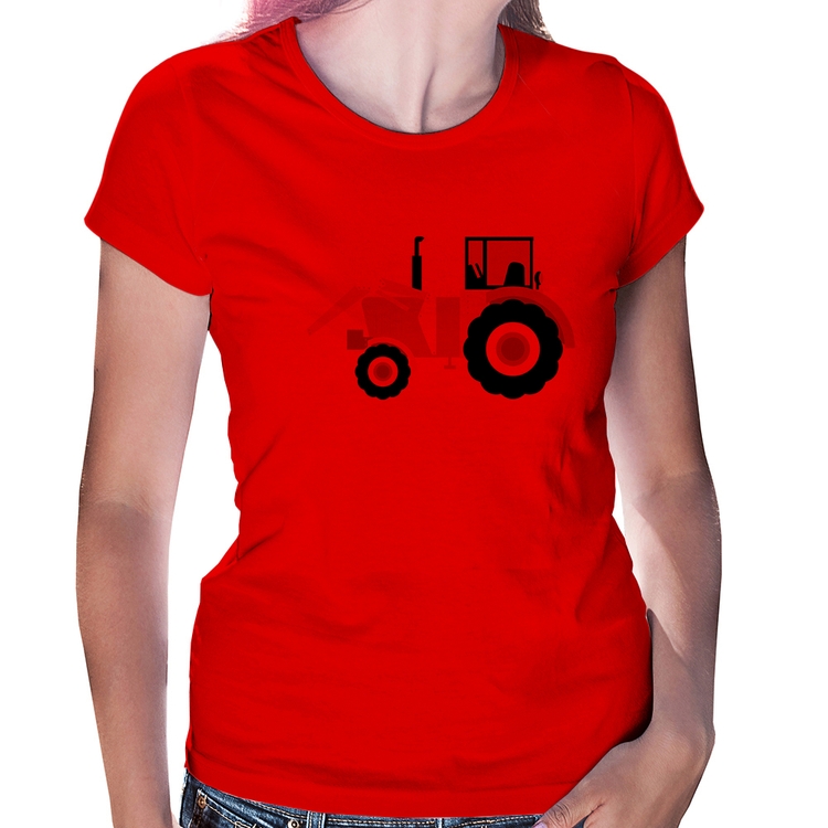 Baby Look Trator Pá Carregadeira Amarelo - Vermelha