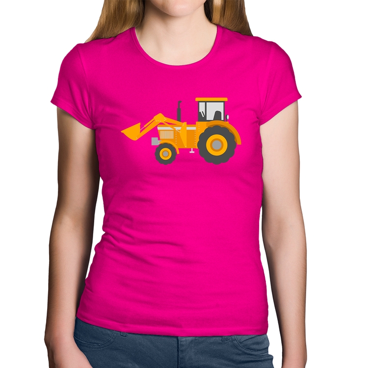 Baby Look Algodão Trator Pá Carregadeira Amarelo - Rosa