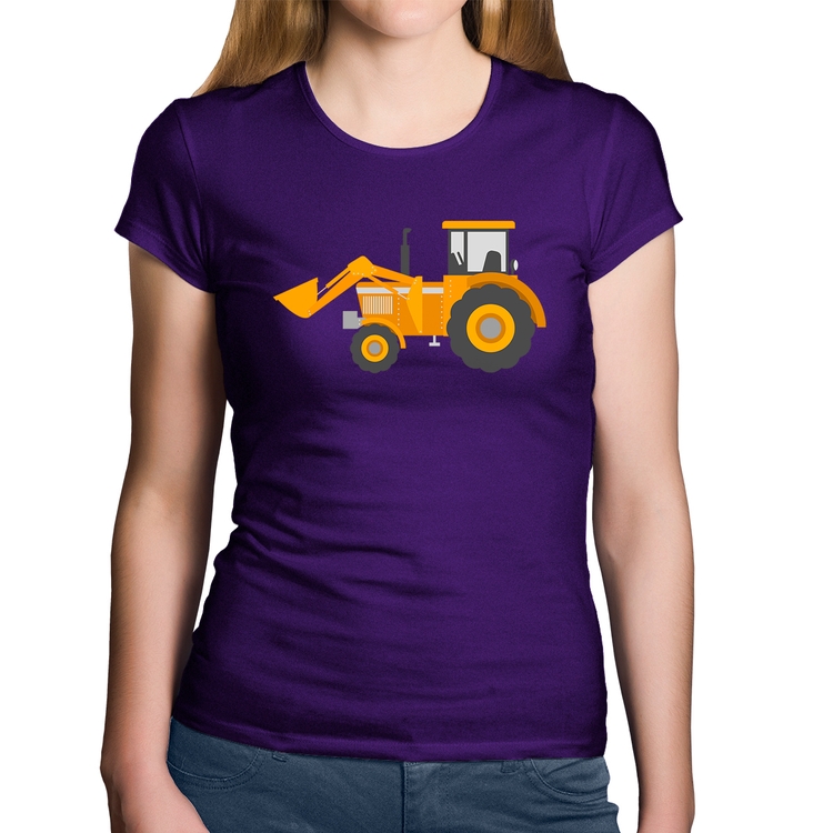 Baby Look Algodão Trator Pá Carregadeira Amarelo - Roxa