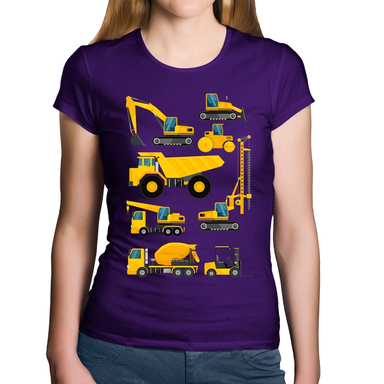 Baby Look Algodão Veículos de construção - Roxa