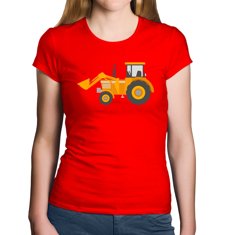 Baby Look Algodão Trator Pá Carregadeira Amarelo - Vermelha