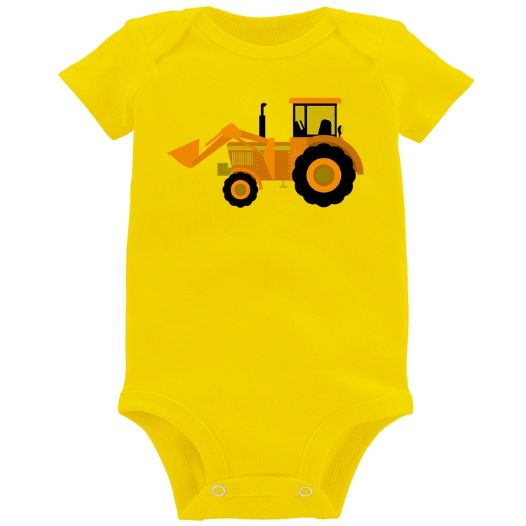 Body Bebê Trator Pá Carregadeira Amarelo - Amarelo