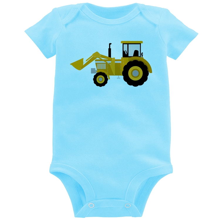 Body Bebê Trator Pá Carregadeira Amarelo - Azul Bebê