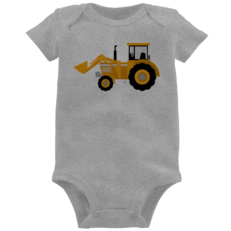 Body Bebê Trator Pá Carregadeira Amarelo - Cinza