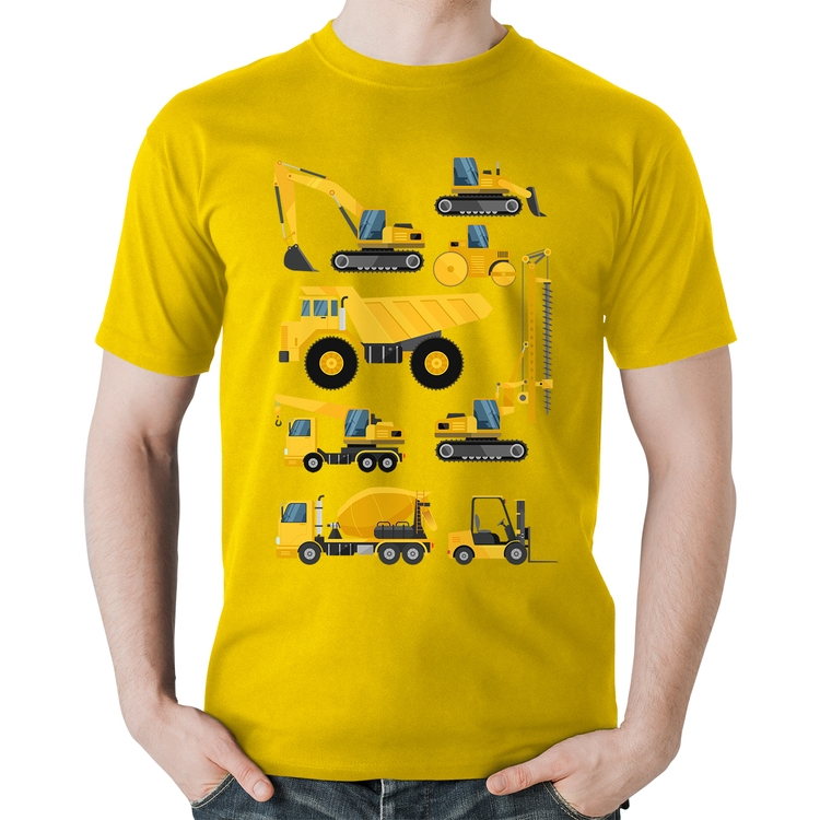 Camiseta Algodão Veículos de construção - Amarela