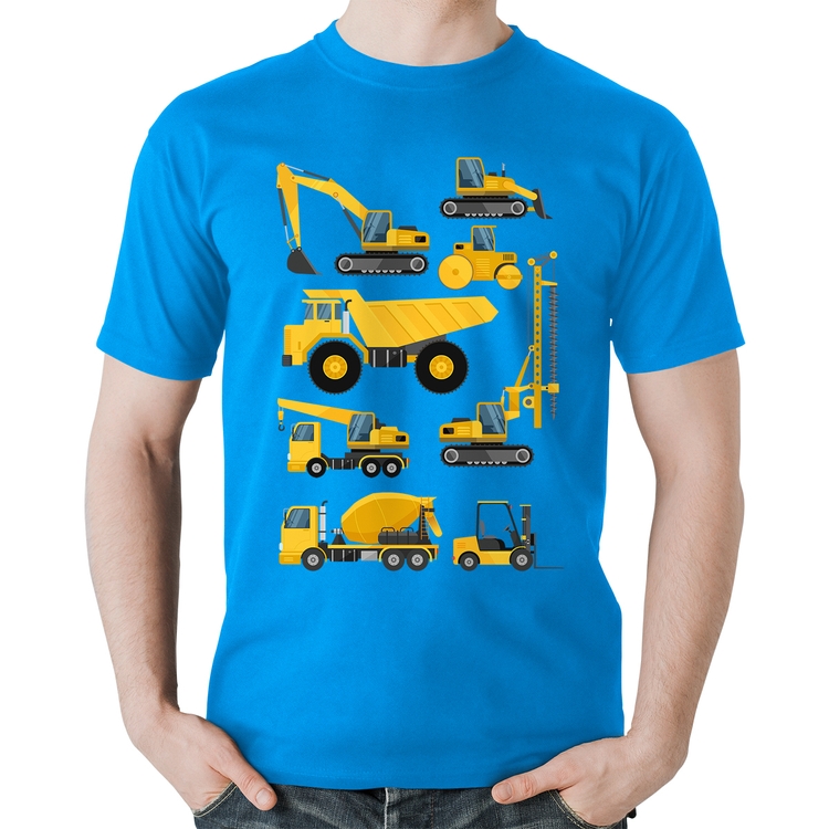 Camiseta Algodão Veículos de construção - Azul