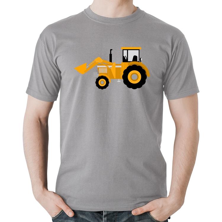 Camiseta Algodão Trator Pá Carregadeira Amarelo - Cinza