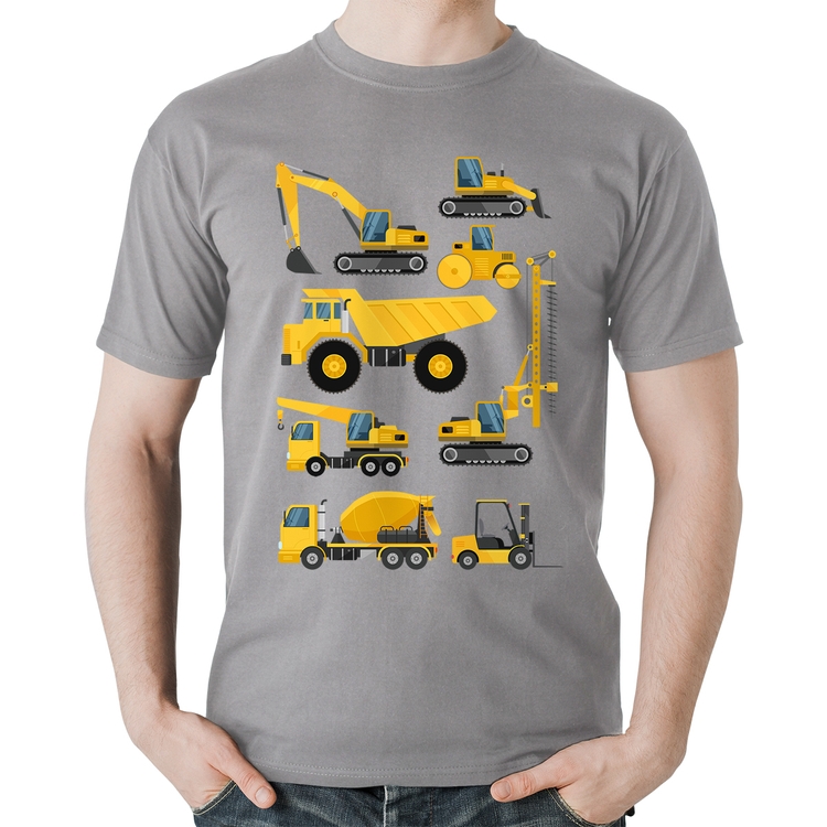 Camiseta Algodão Veículos de construção - Cinza