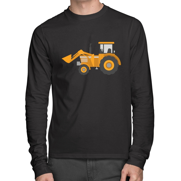 Camiseta Algodão Trator Pá Carregadeira Amarelo Manga Longa