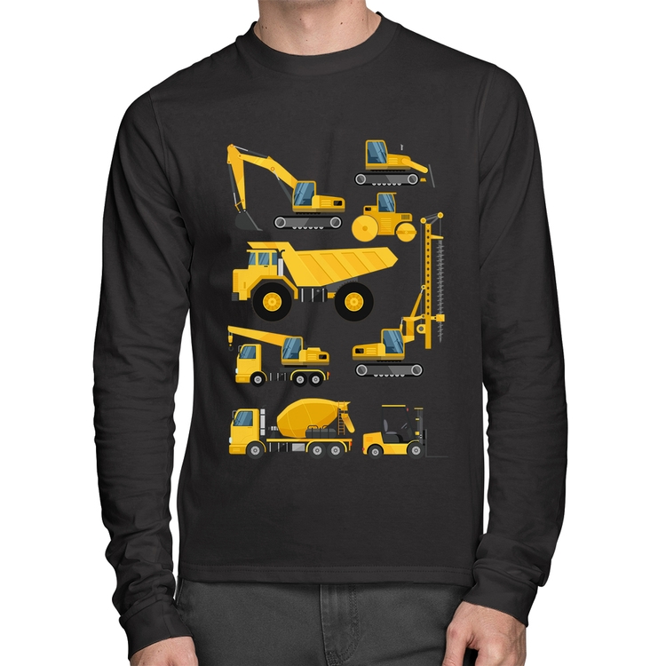 Camiseta Algodão Veículos de construção Manga Longa