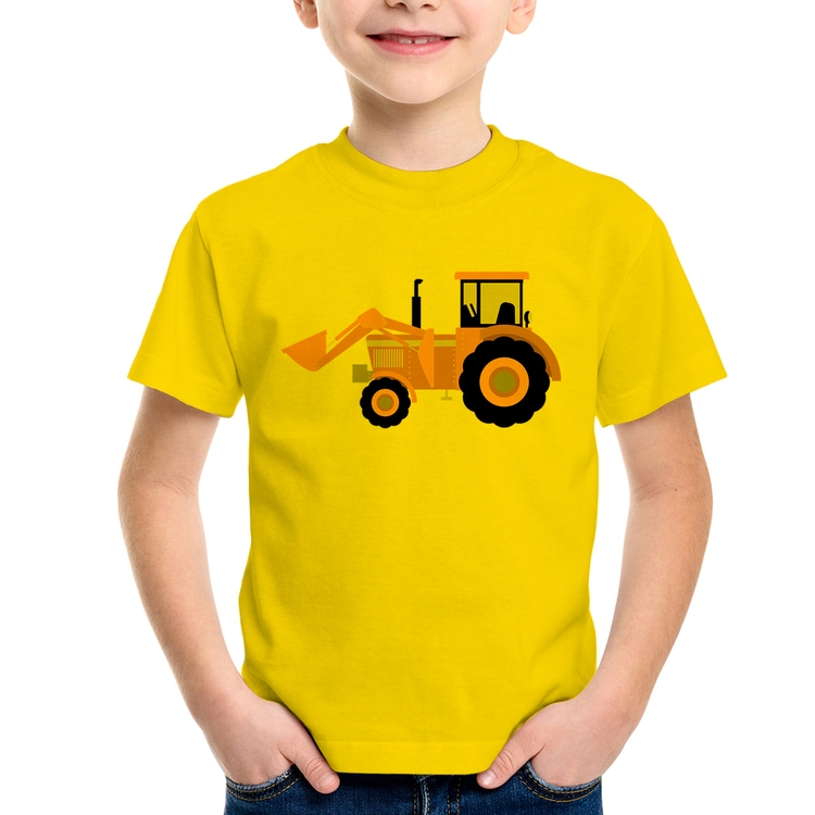 Camiseta Infantil Trator Pá Carregadeira Amarelo - Amarela