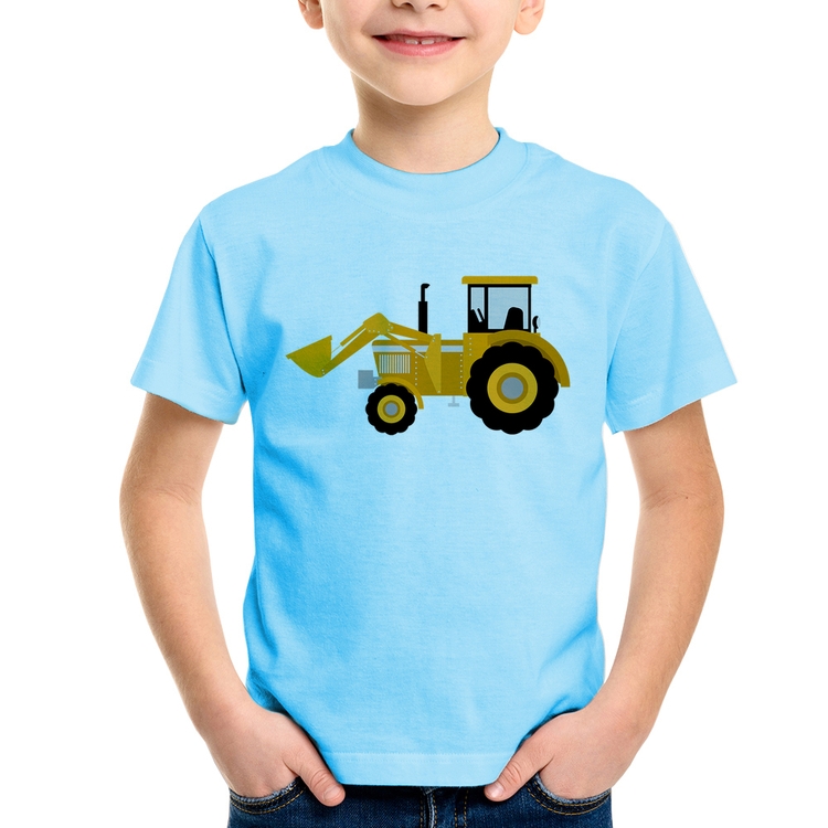Camiseta Infantil Trator Pá Carregadeira Amarelo - Azul Bebê