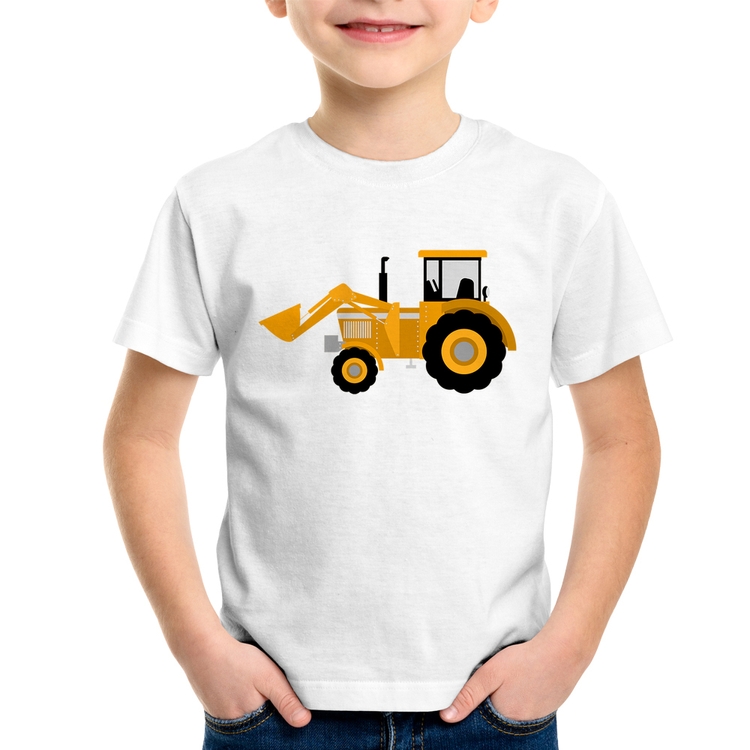 Camiseta Infantil Trator Pá Carregadeira Amarelo