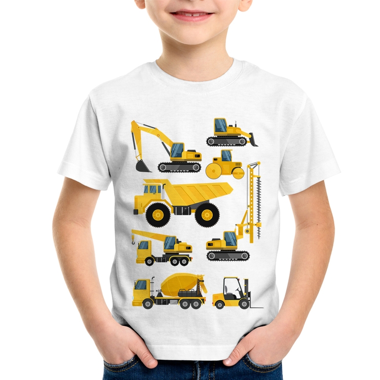 Camiseta Infantil Veículos de construção