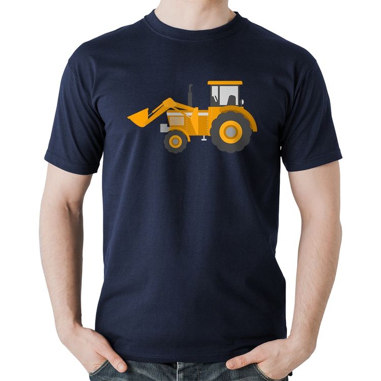 Camiseta Algodão Trator Pá Carregadeira Amarelo - Marinho