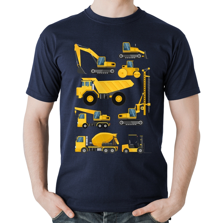 Camiseta Algodão Veículos de construção - Marinho