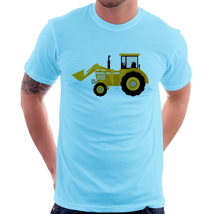 Camiseta Trator Pá Carregadeira Amarelo - Azul Bebê
