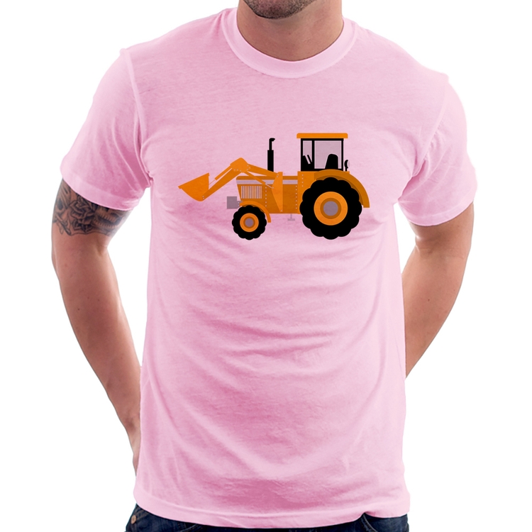 Camiseta Trator Pá Carregadeira Amarelo - Rosa Bebê