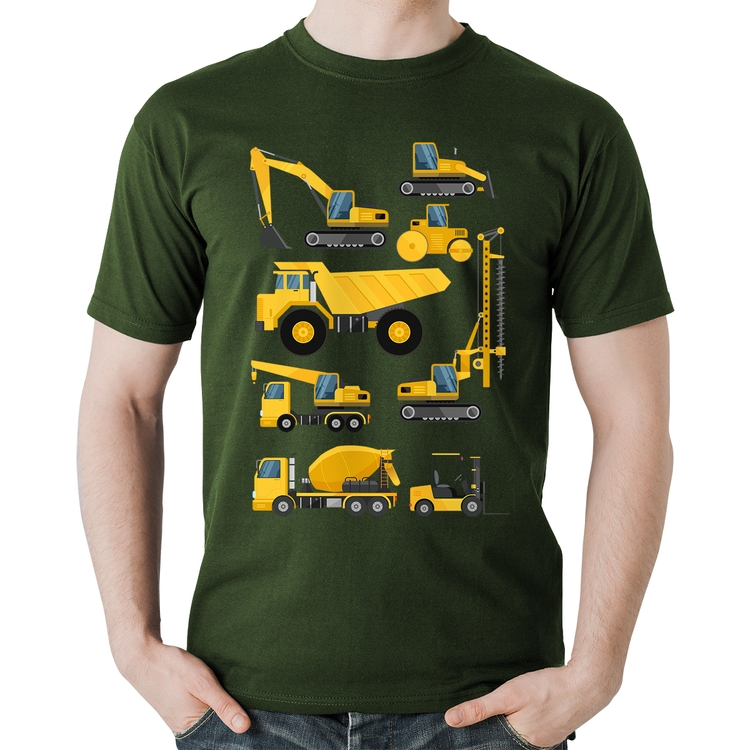 Camiseta Algodão Veículos de construção - Musgo