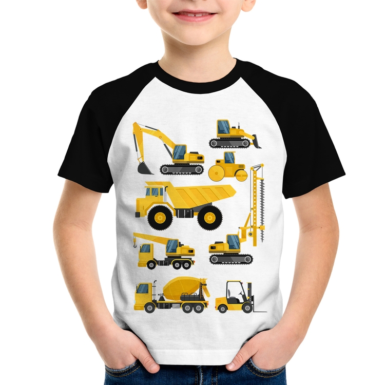 Camiseta Raglan Infantil Veículos de construção