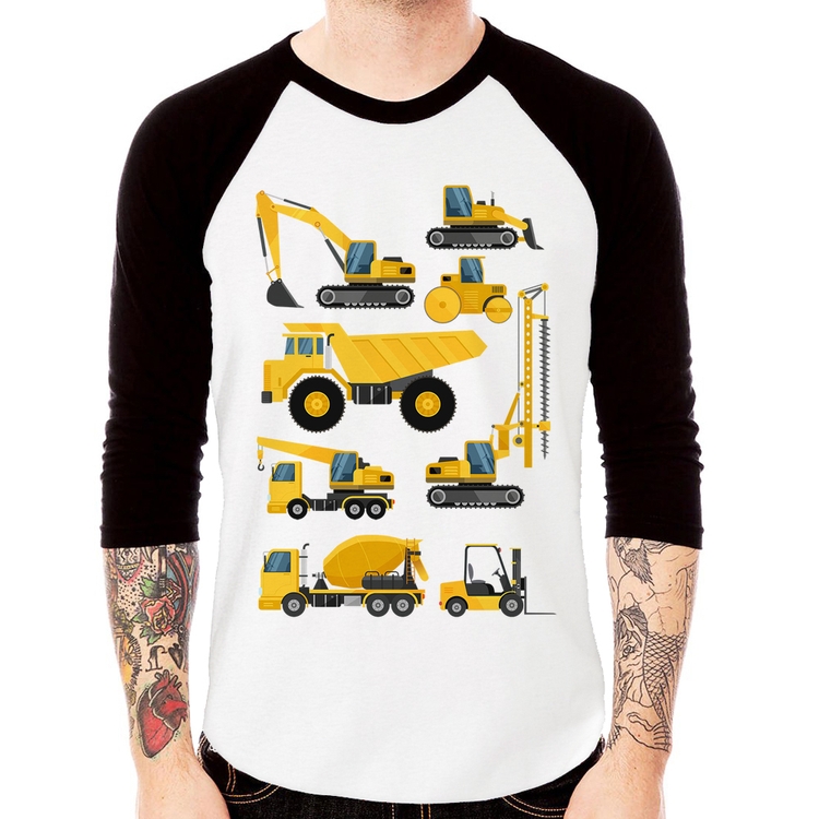Camiseta Raglan Veículos de construção Manga 3/4