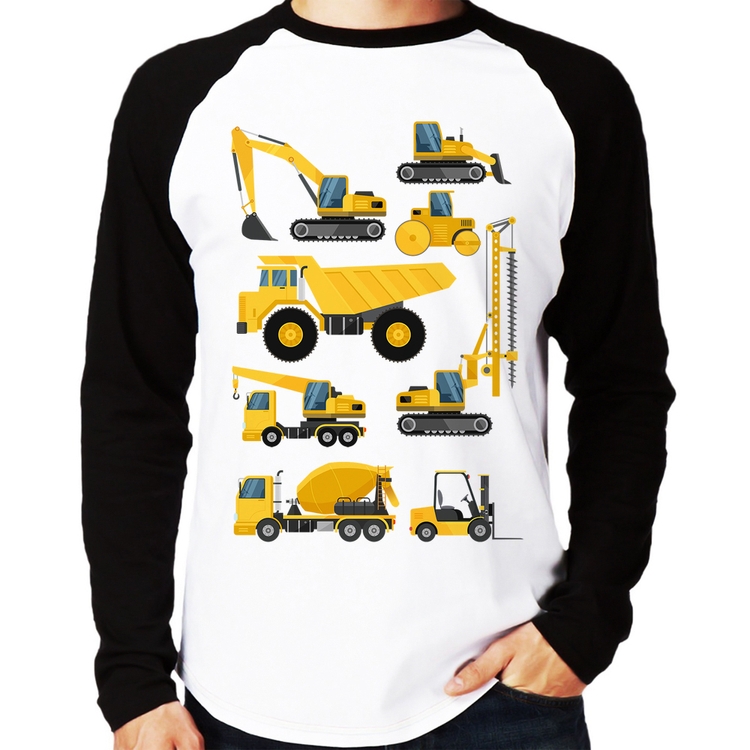 Camiseta Raglan Veículos de construção Manga Longa