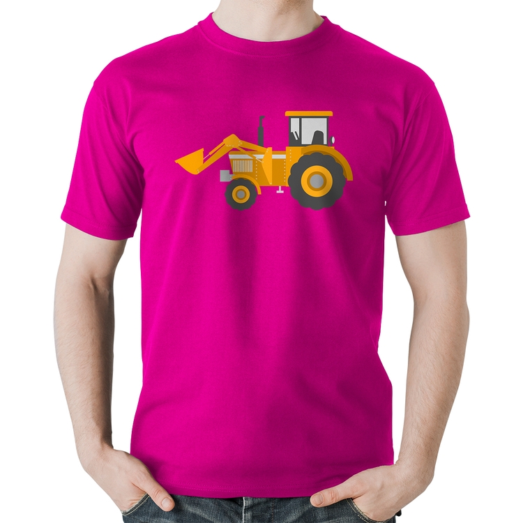 Camiseta Algodão Trator Pá Carregadeira Amarelo - Rosa