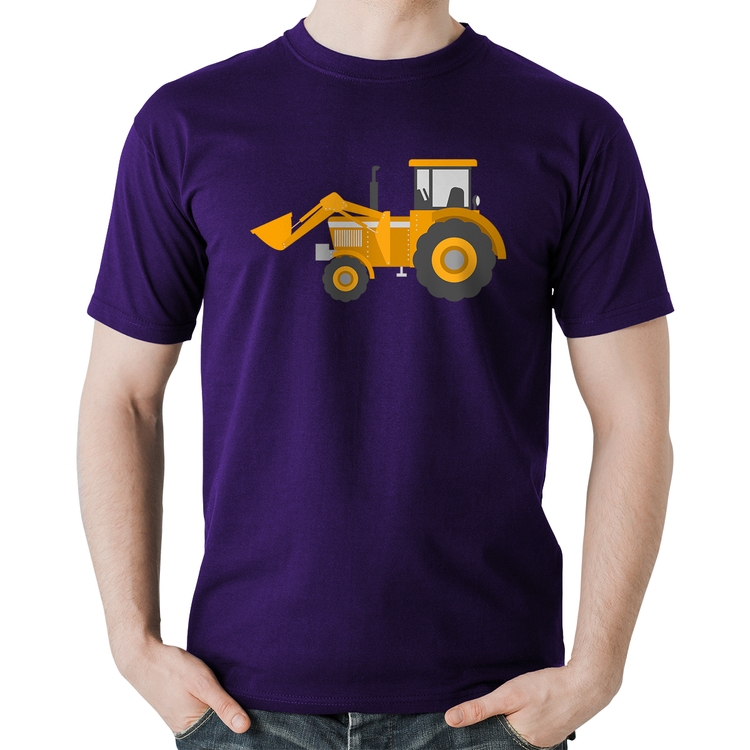 Camiseta Algodão Trator Pá Carregadeira Amarelo - Roxa