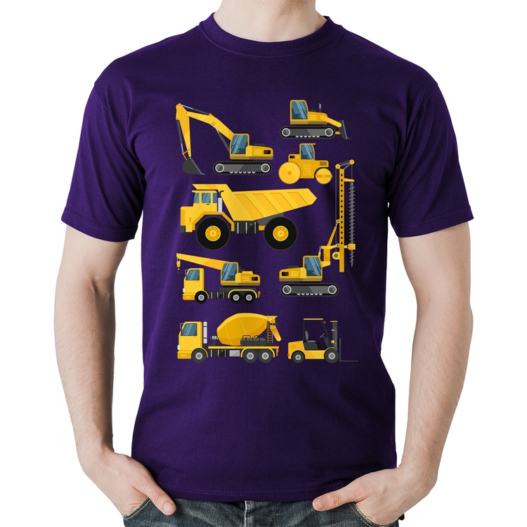 Camiseta Algodão Veículos de construção - Roxa