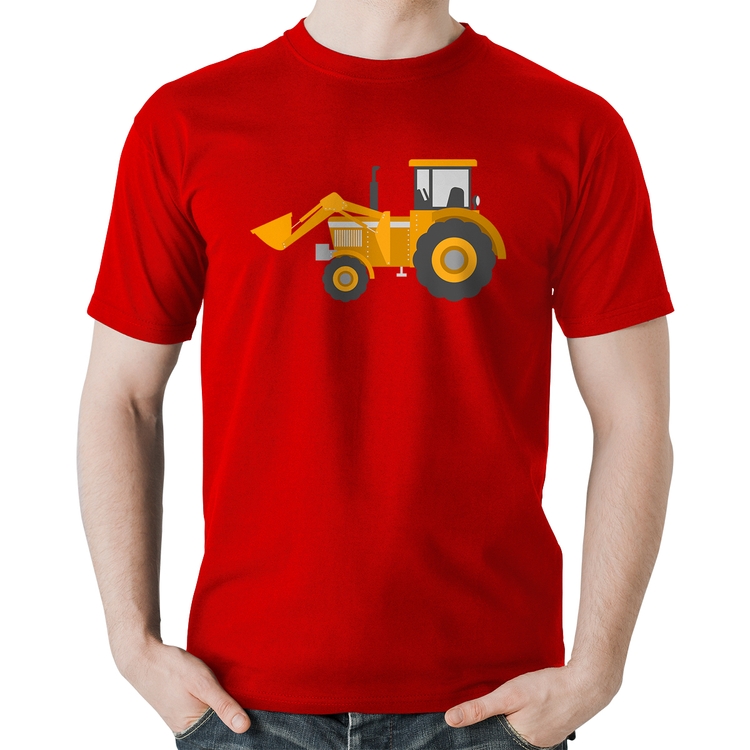 Camiseta Algodão Trator Pá Carregadeira Amarelo - Vermelha