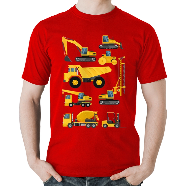 Camiseta Algodão Veículos de construção - Vermelha