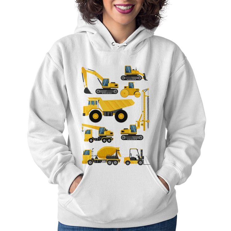 Moletom Feminino Veículos de construção - Branco